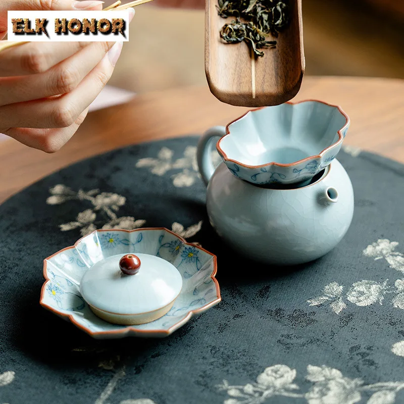 Hand-painted Floral Lotus Leaf Tea Funnel Pouring Into Pot Extractor Leakage Filter Throwing Tea Device Tea Set With Coaster