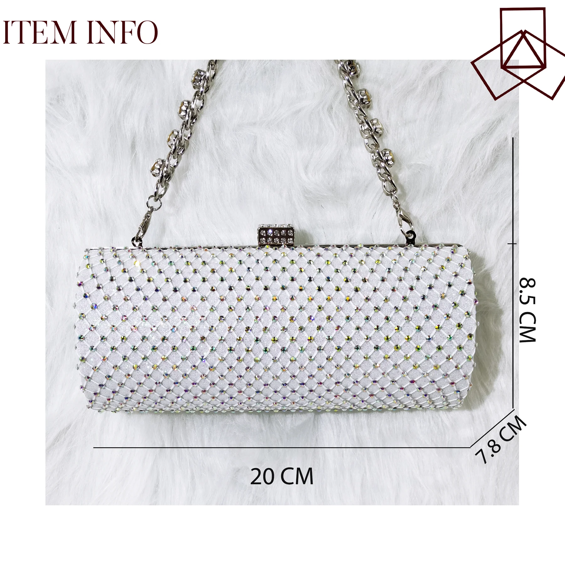 QSGFC White Color Crystal Mesh Round Hard Bag  Evening Clutch Girly Fashion Small Bag Long Shoulder Strap Two-Way Bag