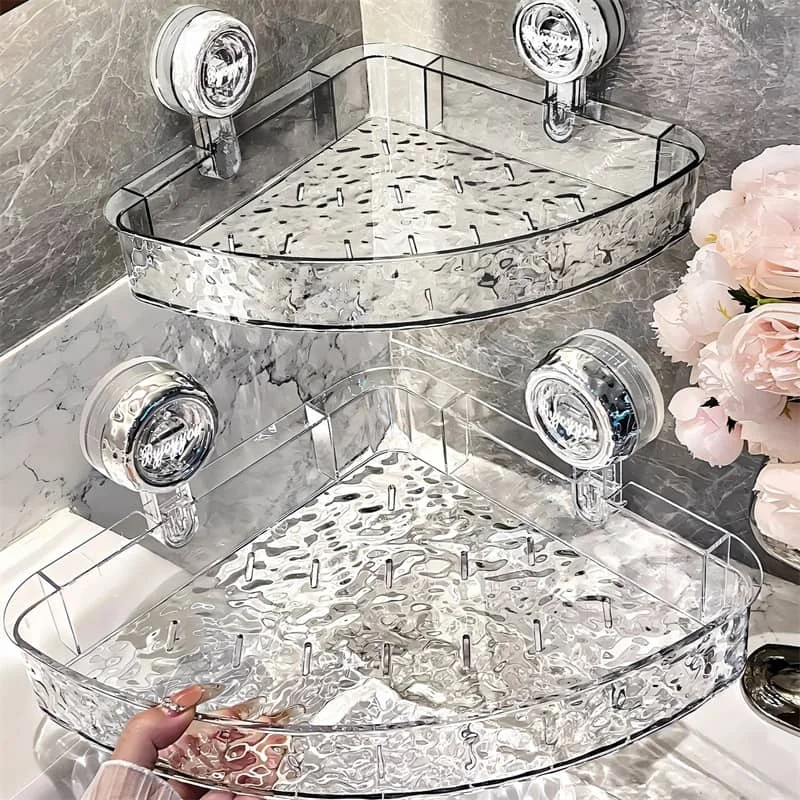 Shower Suction Cup Shelf Basket Light Glacier Pattern One Second Installation bathroom Organizer Storage Rotating to Suck Remove