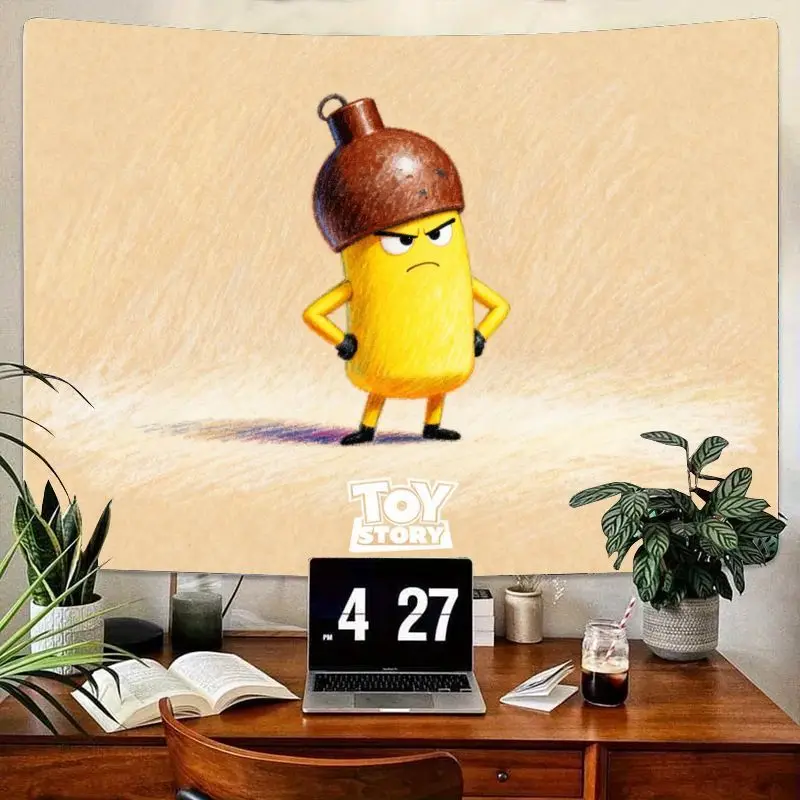 

1PC Toy Story Angry Banana Acorn Hat Tapestry, Cute Cartoon Wall Art, Polyester Room Decor for Bedroom Living Room Kids Gift.