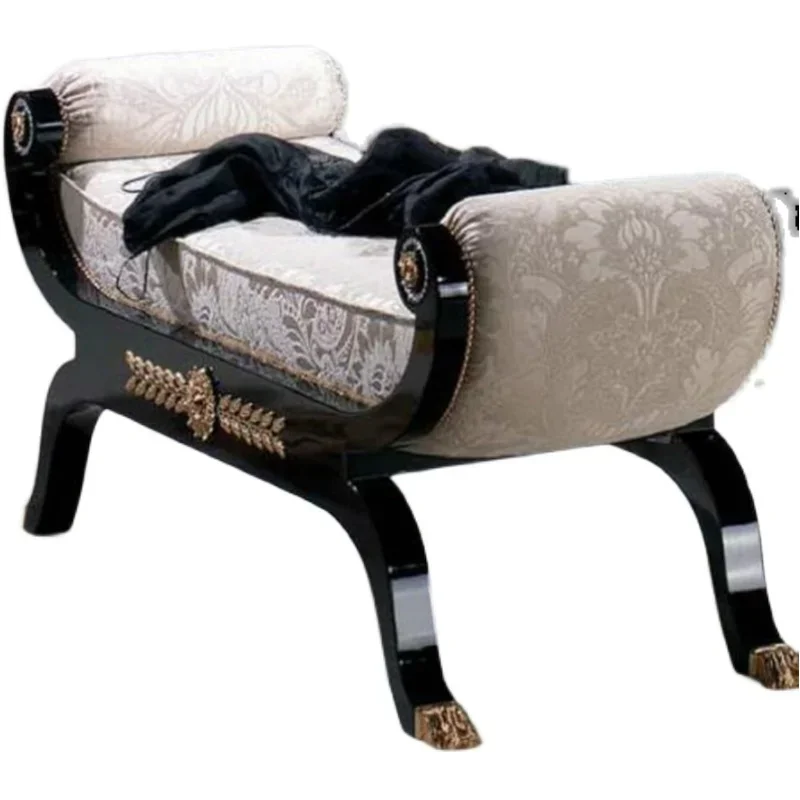 

~Customized New Classical Fabric Bed End Stool Bedroom Double Stool European Style Black Bed End Stool Furniture