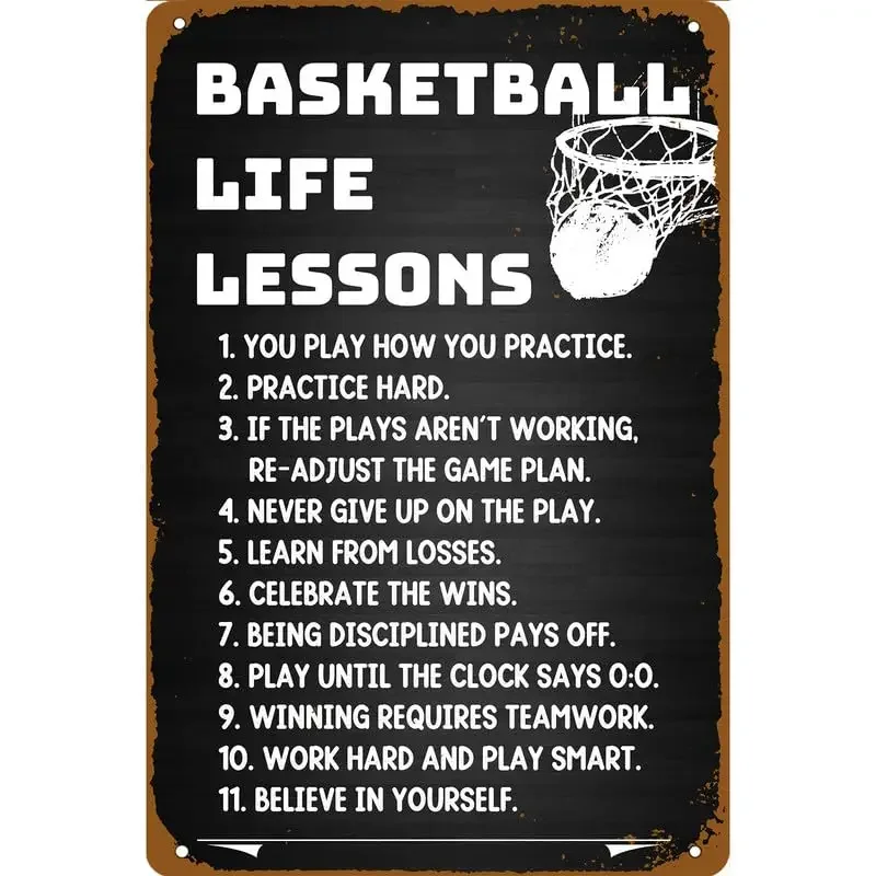 Retro Wall Decor Sign Basketball Life Lessons Metal Tin Signs Basketball Retro Home Kitchen Bar Cafe Club Cave Aluminum Metal Si