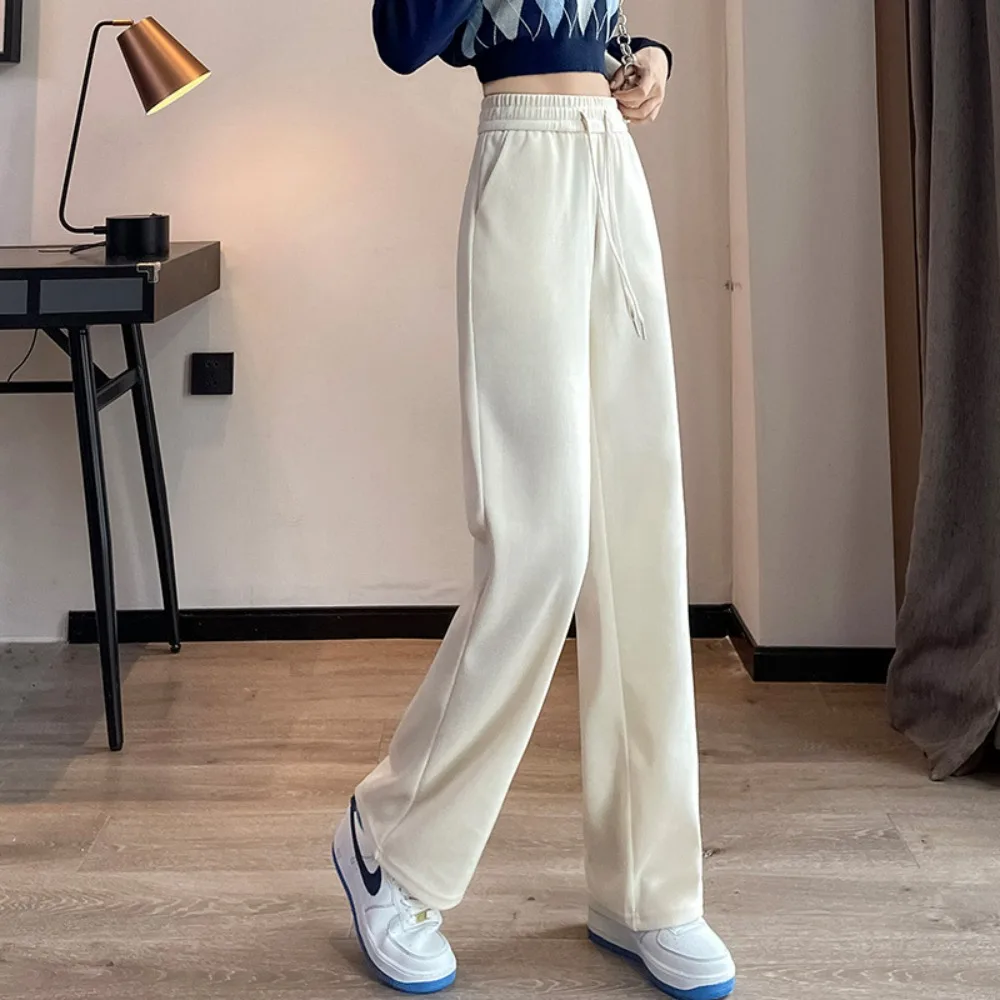 Pantalon européen en velours pour femmes, Slim, jambes larges, taille haute, drapé, jambe droite, Style sportif décontracté, nouvelle collection 2025