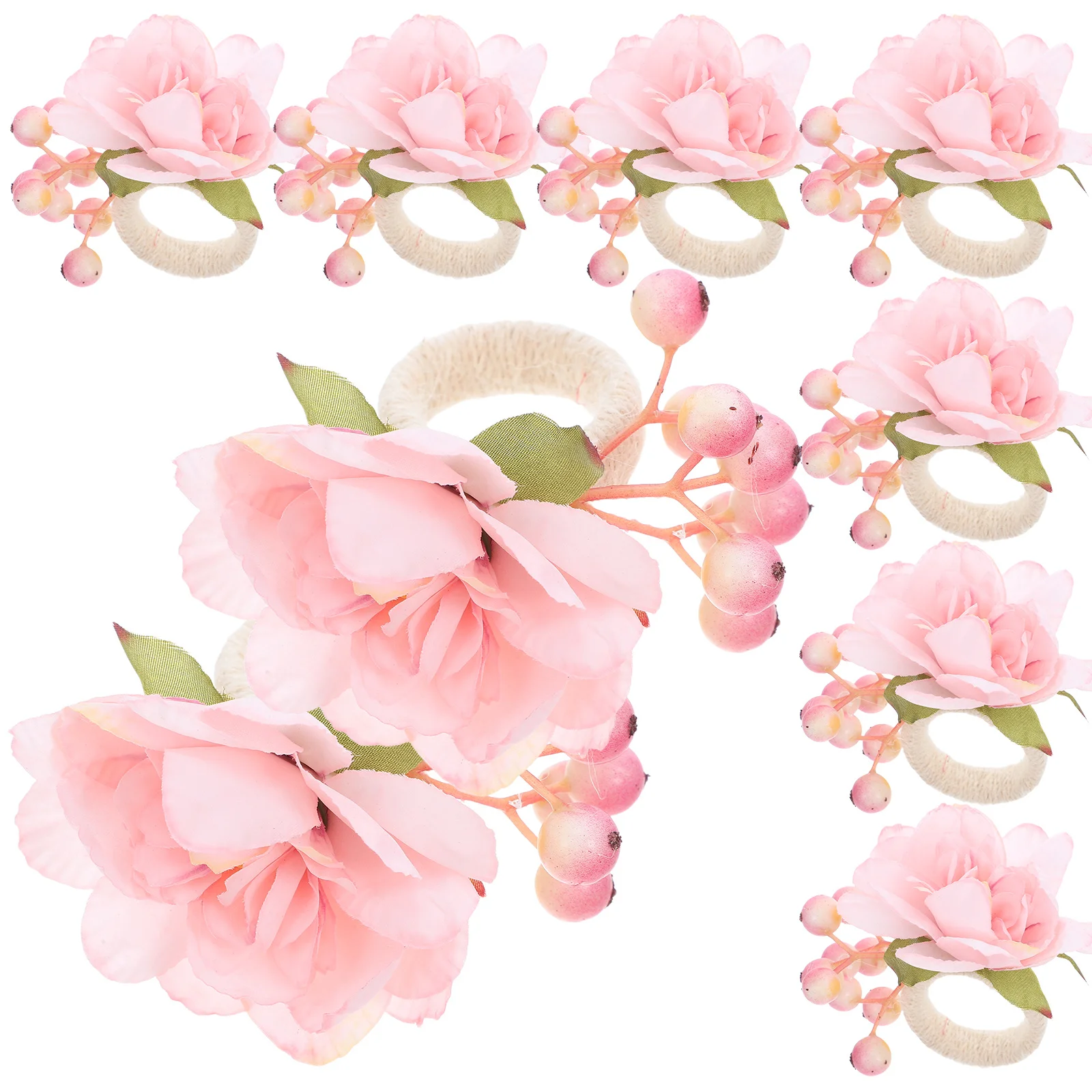 

12Pcs Artificial Flower Napkin Rings Romantic Floral Serviette Buckles for Wedding Banquet Dining Table Decoration