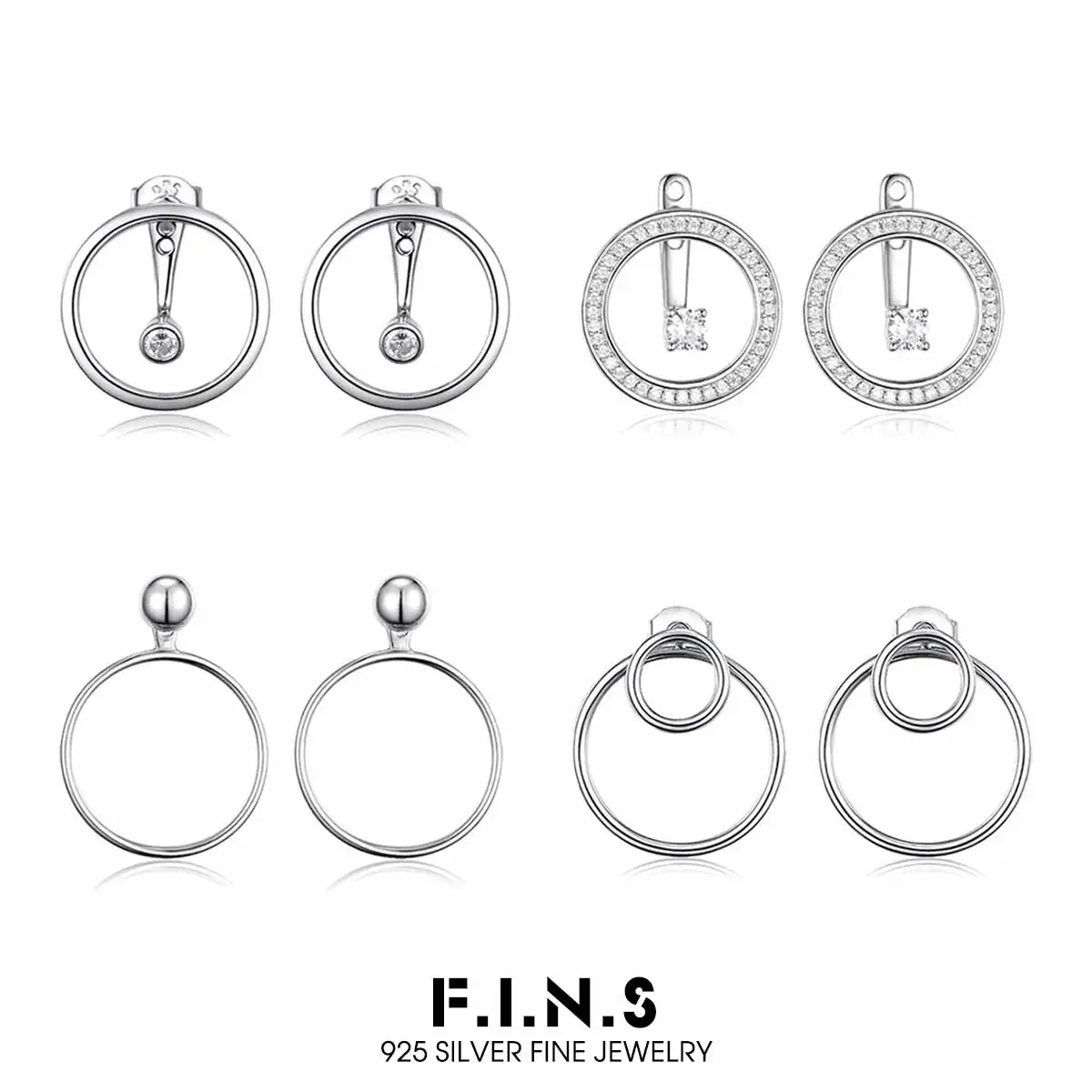 

F.I.N.S Minimalist 925 Sterling Silver Stud Earrings Zircon Round Front and Back Piercing Anti-Allergy Party Daily Fine Jewelry