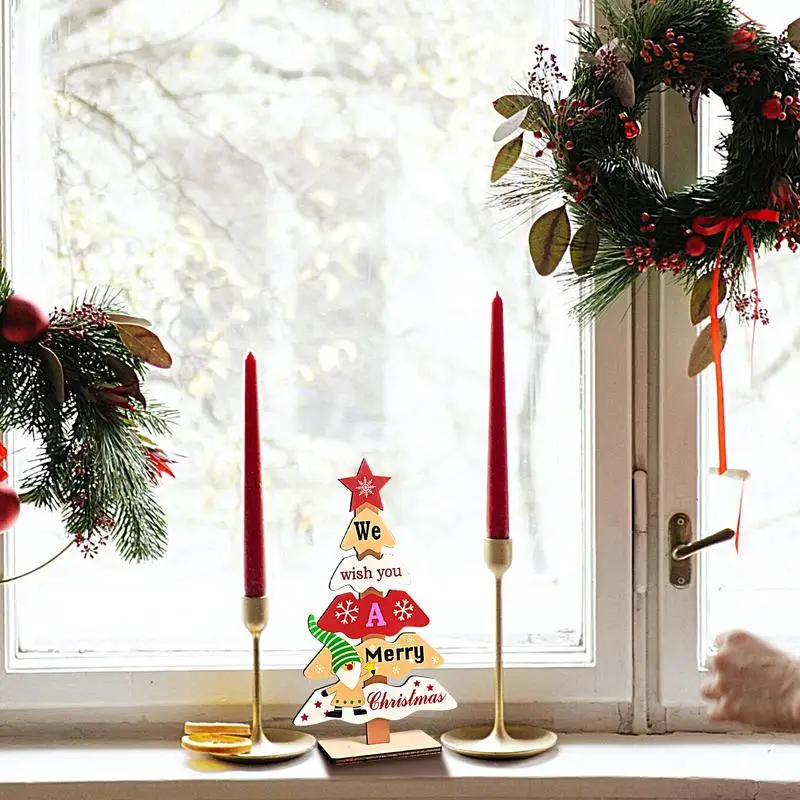 Wood Christmas Tree Ornaments Rustic Table Centerpieces Tabletop Decor Exquisite Desktop Christmas Tree Standing Christmas Tree