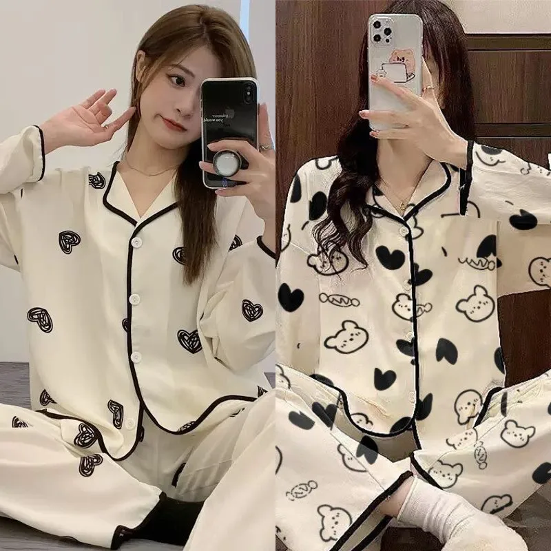 Pajamas Women Long sleeve Spring and Autumn Winter Cotton Summer Thin Plus size 2024 New Set Cotton Home Wear