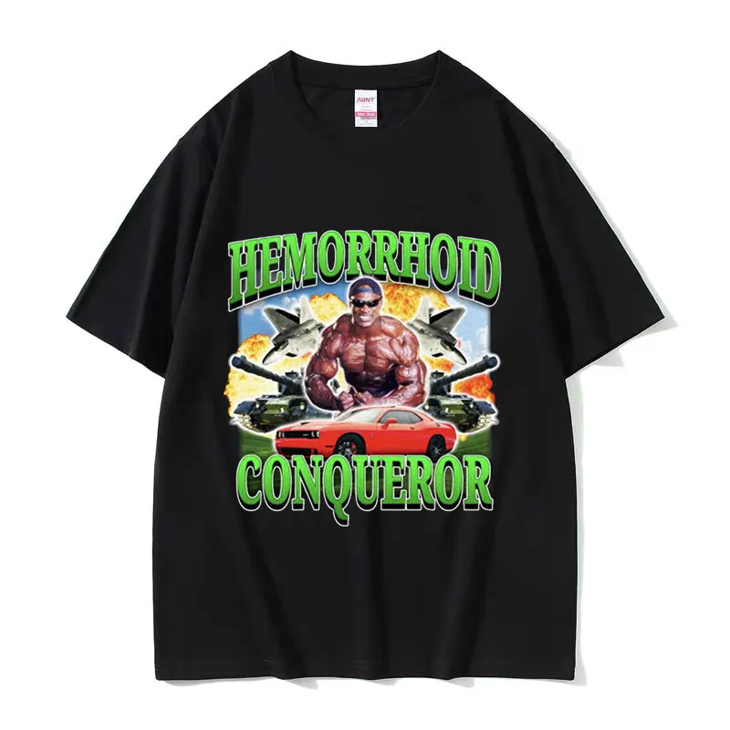 Hemorrhoid Conqueror Funny Meme T Shirts Men's Vintage Fashion Cotton Short Sleeve T-shirt Summer Harajuku Oversized Tops Tshirt