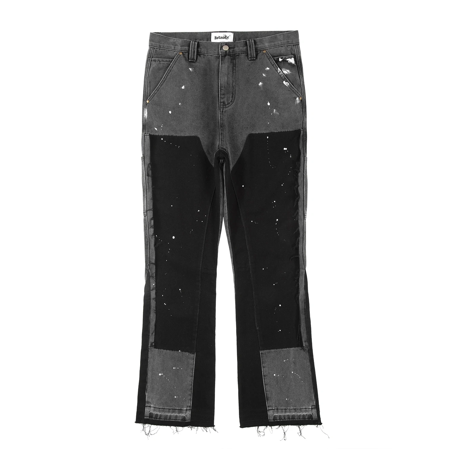 Pantalones vaqueros Acampanados para hombre, Jeans de pierna ancha con estampado de grafiti negro, parches Vintage de Hip Hop, tinta salpicada, holgados, lavados, Y2k, 2023