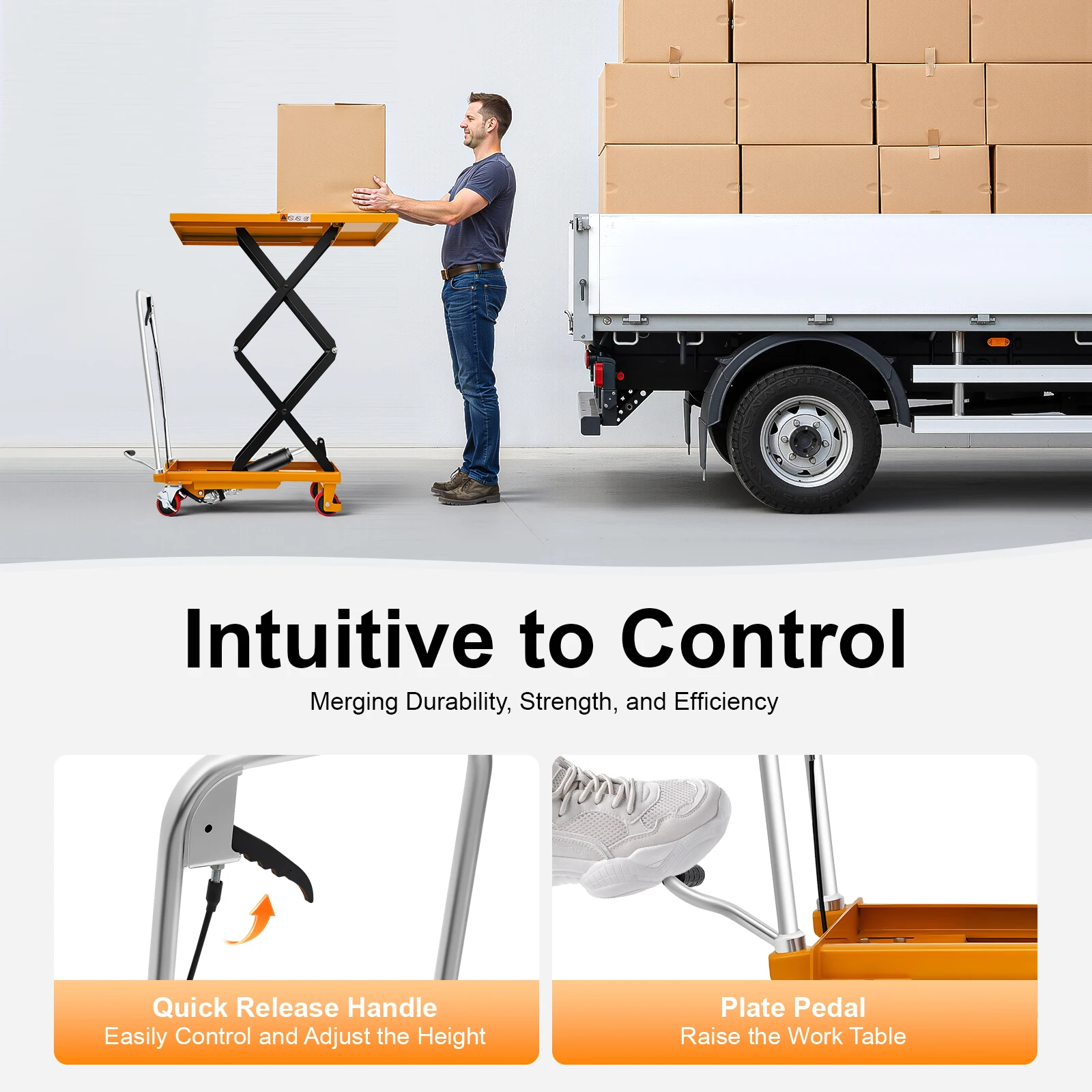 طاولة رفع مقصية هيدروليكية 770 رطل طاولة التعامل مع المواد السعة مع عجلات قفل للتعامل مع مواد مستودع المصنع