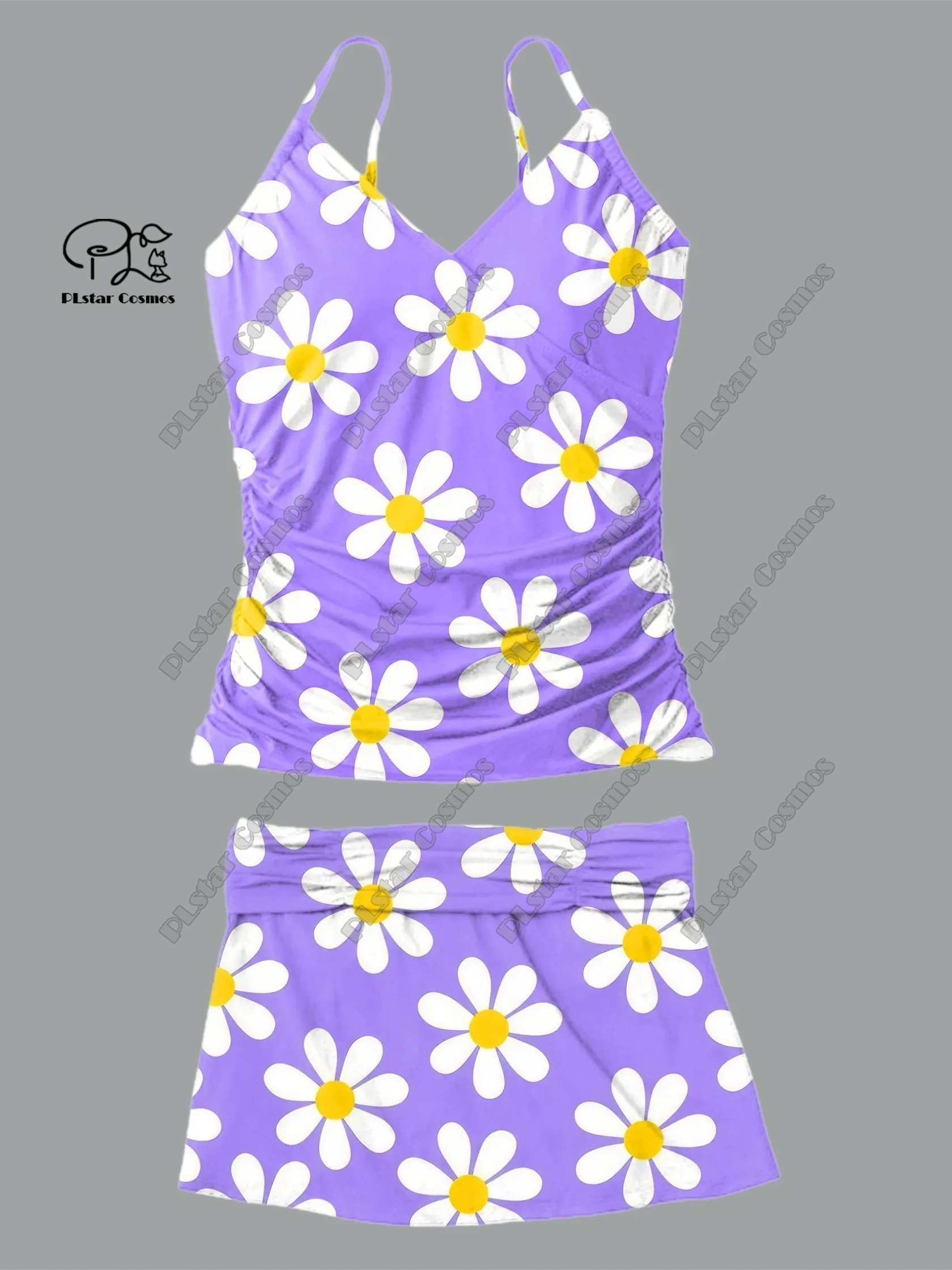 

Women's V-neck summer small fresh floral print suspender skirt two-piece swimsuit suit holiday travel new swimsuit Q-16