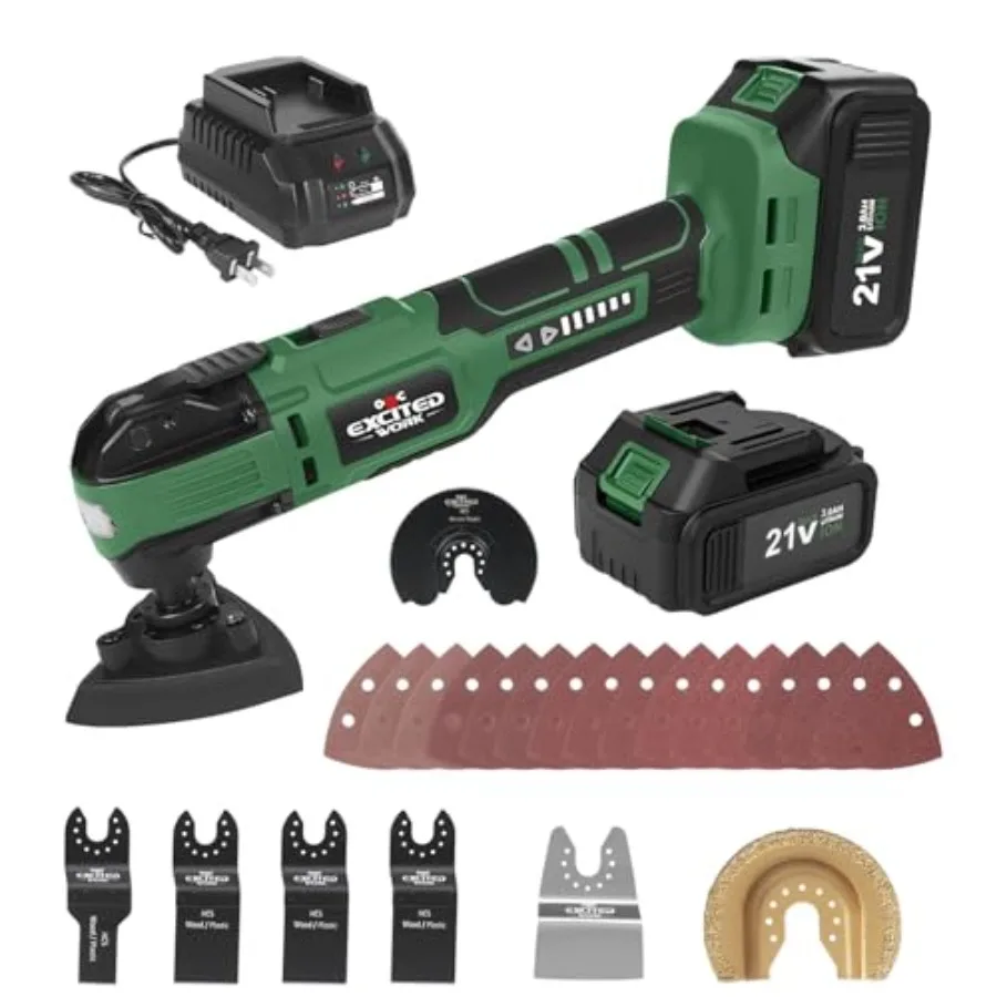 

21V Cordless Oscillating Tool Kits Brushless Oscillating Multitool with 6-variable speed 2X3.0 Ah Battery and accessories for C