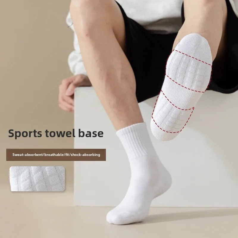 1/3/5 คู่ถุงเท้าผู้ชายผ้าฝ้ายระงับกลิ่นกายฤดูหนาวผ้าเช็ดตัวด้านล่างกํามะหยี่กลางหลอดถุงน่องสีขาวหนากีฬาบาสเกตบอลถุงเท้า