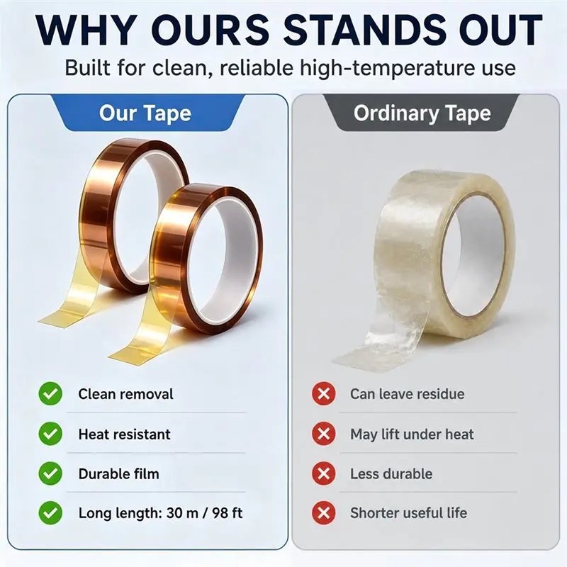 Heat-Resistant Transfer Tape,20Mm X 30M, 2 Rolls Polyimide High Temperature Tape Strong Adhesion Heatproof Kapton Tape-B61B