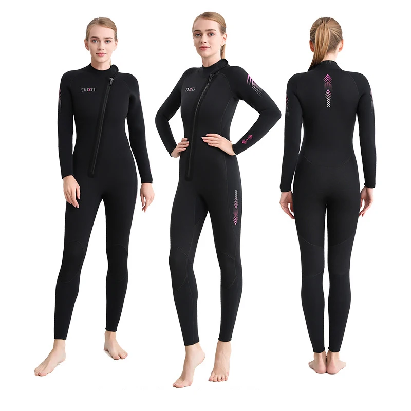 3mm Neoprene Wetsuit, Front Zip Full Body Diving Suit, One Piece for Women Men-Snorkeling, Scuba Diving Swimming Surfing