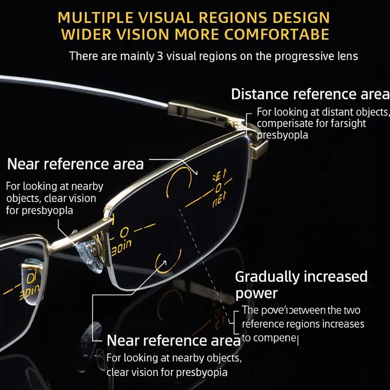 1 قطعة 3 في 1 نظارات القراءة الوظيفية مع إطار سبائك التيتانيوم للاستخدام الكمبيوتر مكتب ريترو بسيط للأعمال + 100 إلى + 400