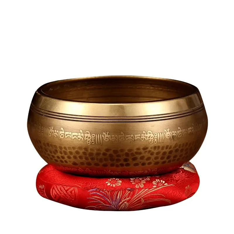 8'' 20cm Sacred Mantra Engraved Tibetan Singing Bowl Nepal Handmade Brass Meditation Bowl for Yoga Sound Bath Chakra Balancing