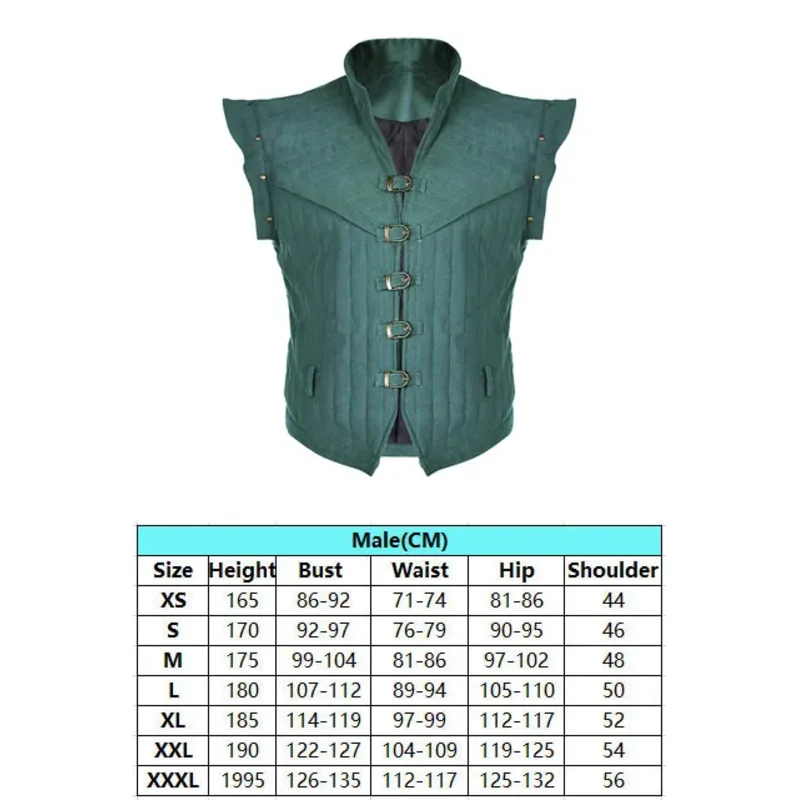 أزياء فلين رايدر التأثيرية للرجال سترة زرقاء خضراء متشابكة لفيلم القرون الوسطى صدرية للهالوين كرنفال ملابس تنكرية للرجال