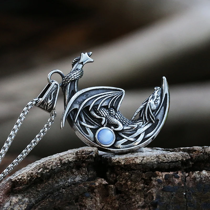 Wholesale 2022 New Design Sleeping Dragon Moon Pendant Necklace For Men Women With Natural Stones Boyfriend Gift