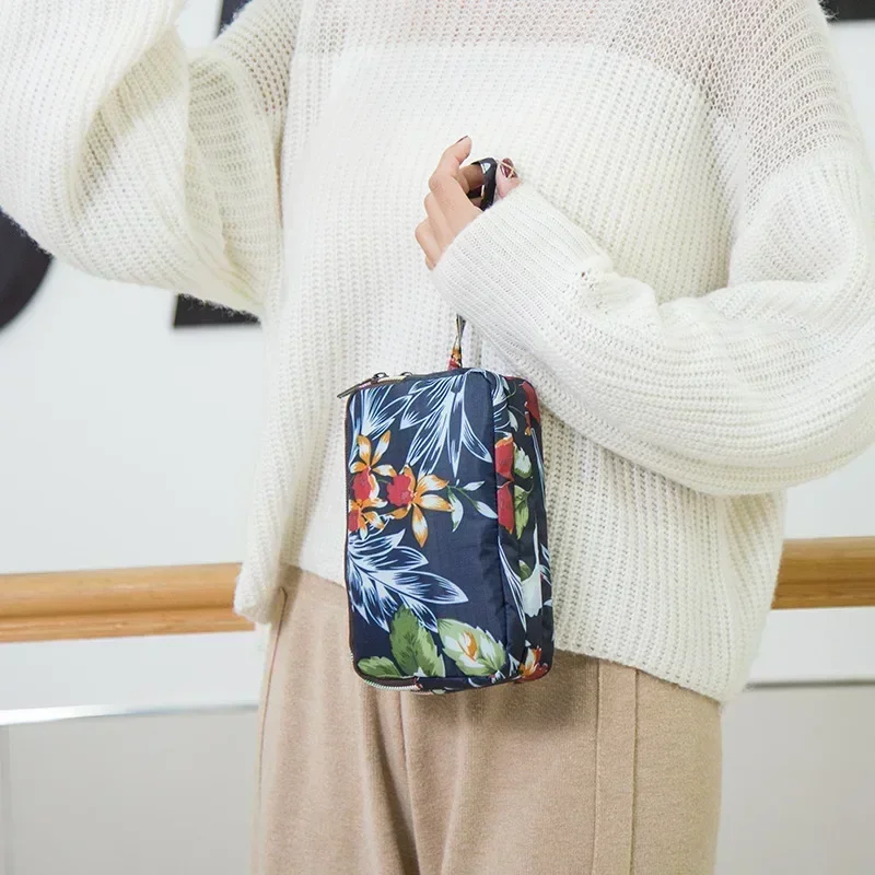 Bolso de lona con estampado para mujer, cartera larga de tres capas, de gran capacidad, impermeable, portátil