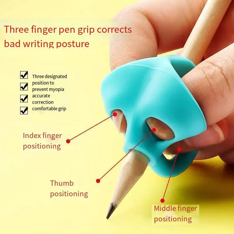 3 Finger Silicone Pencil Pen Holder Children Writing Learning Tool Stationery Aid Grip Posture Correction Device Random 1 Pcs