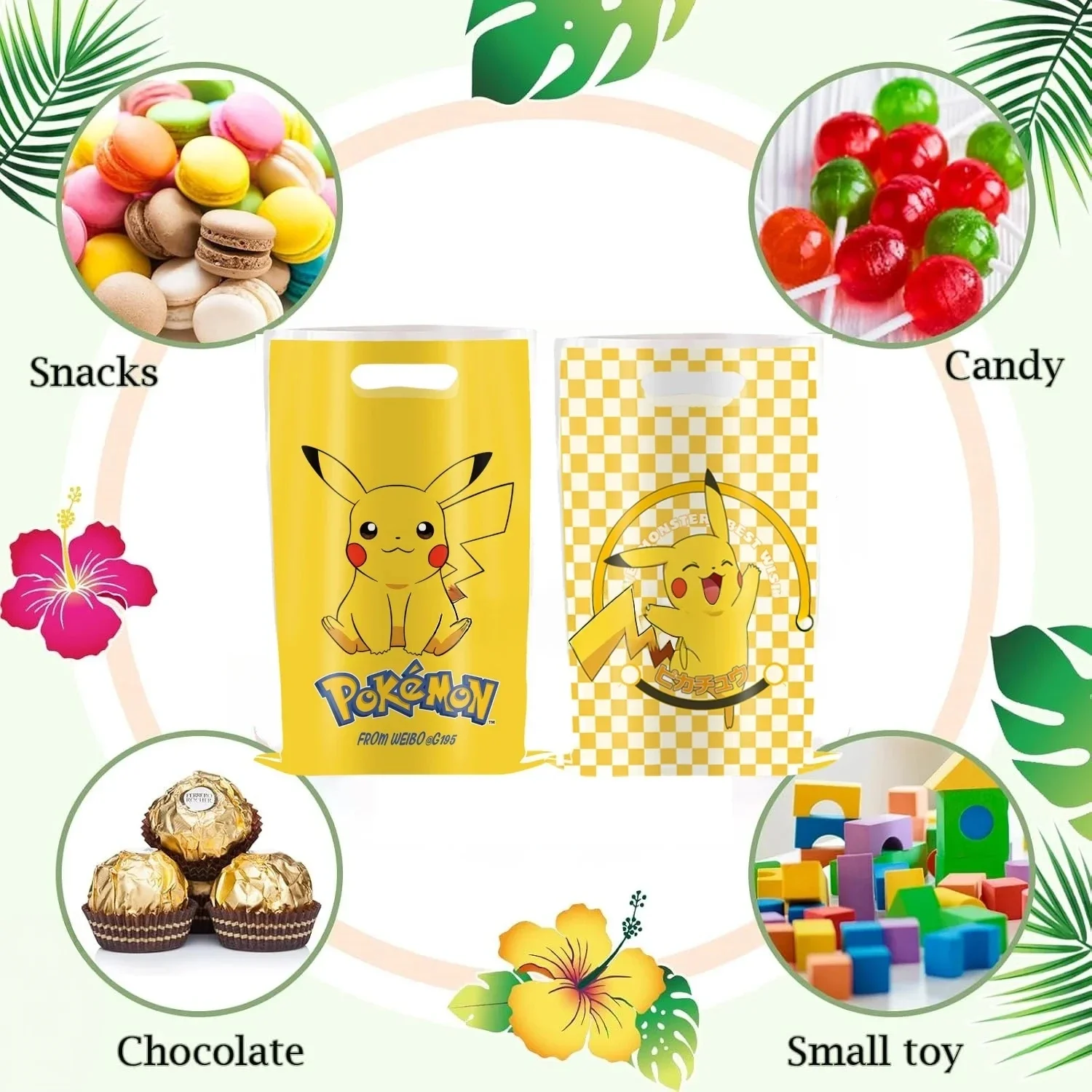 10-50 Stück Pokémon-Themen-Geburtstagsgeschenktüten aus Kunststoff mit Griffen, geeignet für Partygeschenke und Giveaways – Detail 3