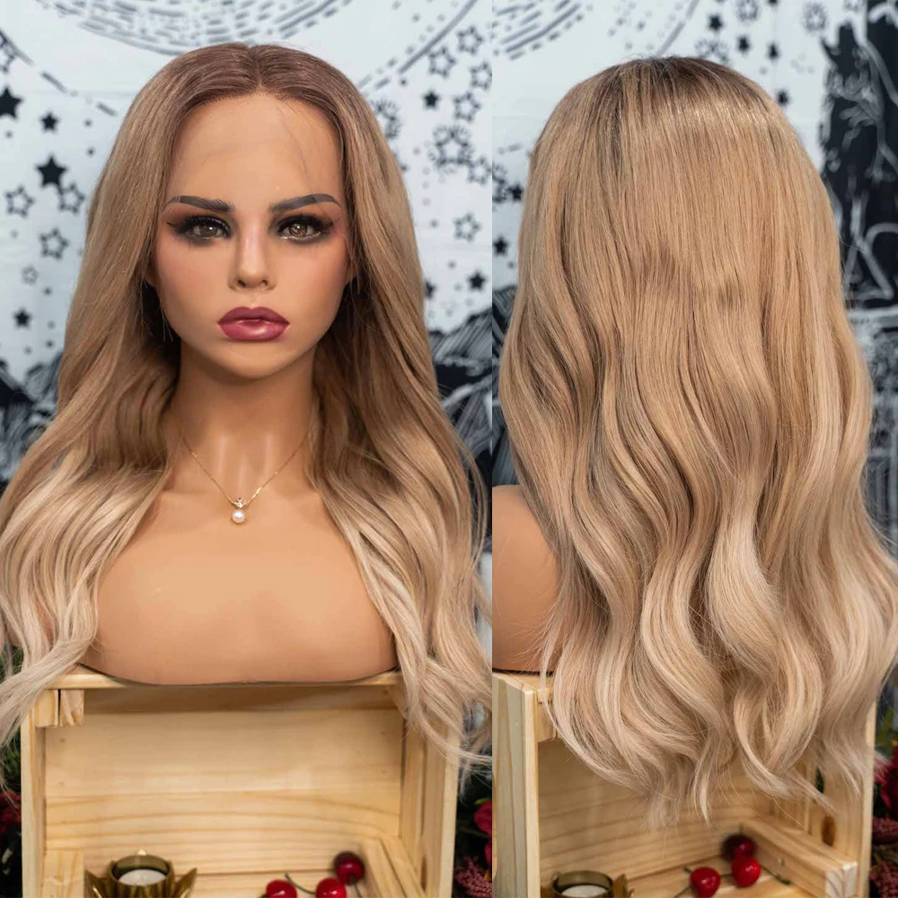 Honey Blonde Ombre Roots HD 13x6 Lace Frontal Wig 100% Virgin Hair Slight Wavy Full Lace Human Hair Wigs Deep Pre-plucked 200%