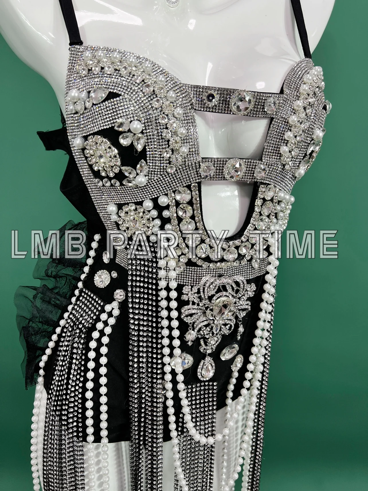 Bar Nightclub DJ Dancer Sexy Stage Wear Sparkly Rhinestone Beading Tassel Bodysuit Leotard Women Singer Team Performance Costume