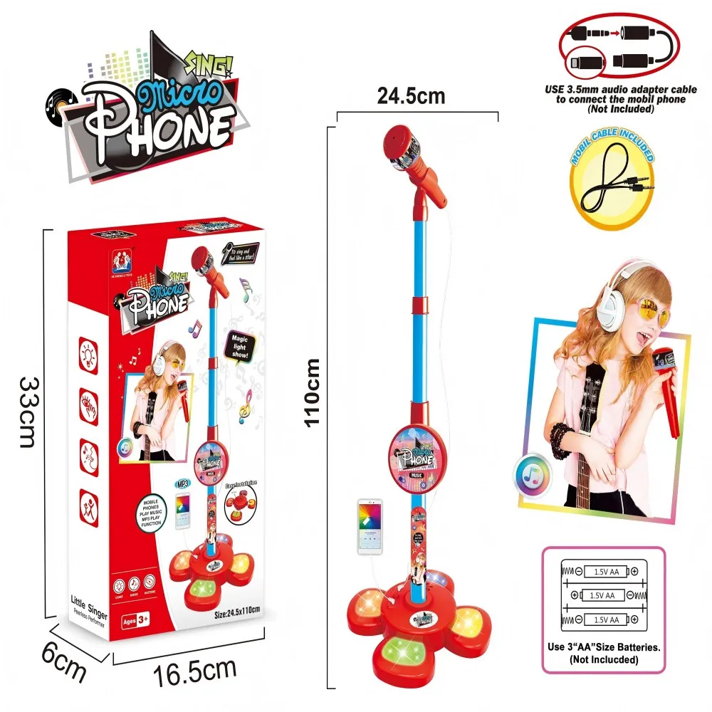 Kids Microphone with Stand Karaoke Song Music Instrument Toys Brain-Training Educational Toy Birthday Gift for Girl Boy