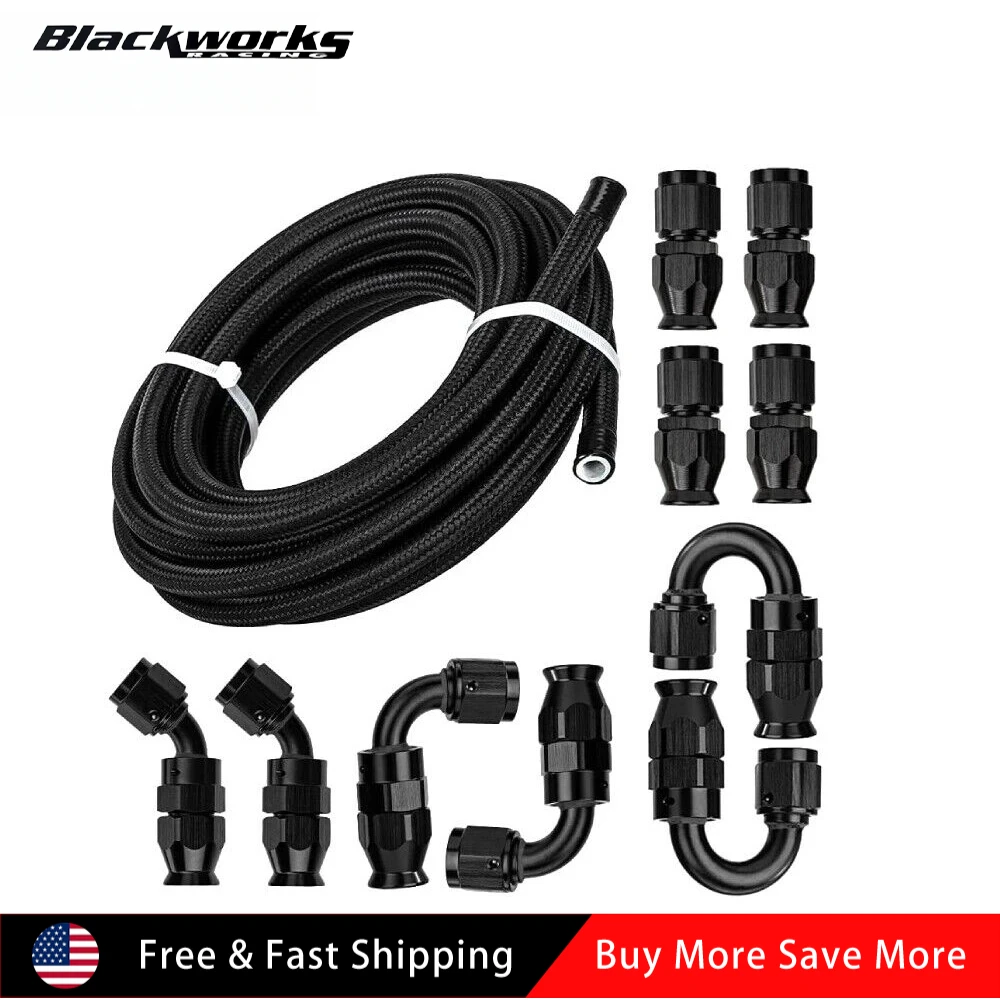 

6AN Black Nylon PTFE Fuel Line 16ft 10 Fittings Hose Kit E85