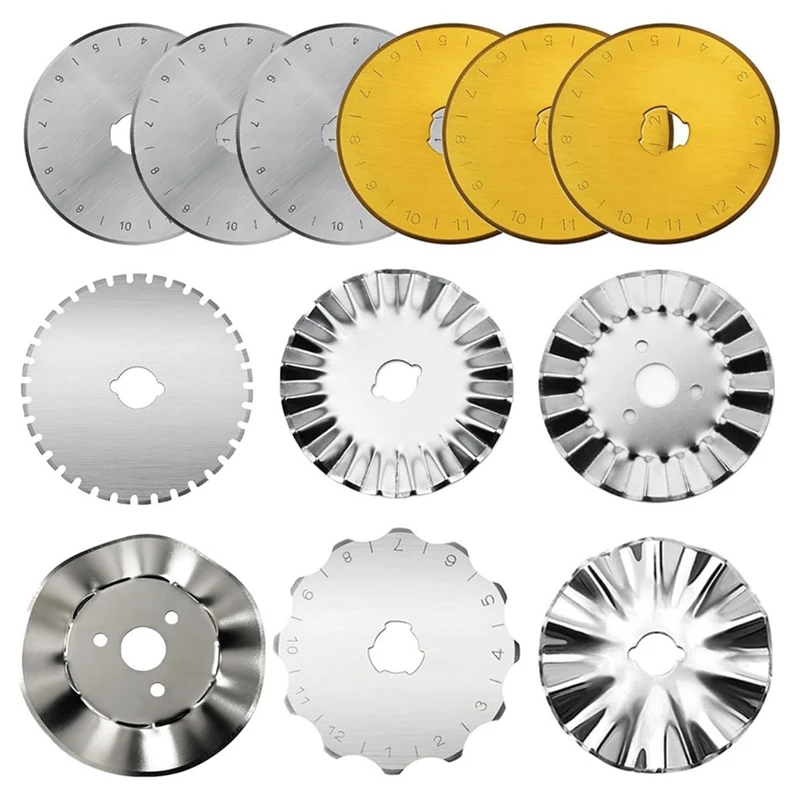 

12Pack 45Mm Rotary Cutter Blades Kits, Perforating Rotary Replacement Blades For Fabric Leather 7 Edge Type