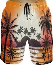 

Men's Hawaiian style beach shorts with pumpkin pattern at the bottom for running, sports, swimming, and surfing