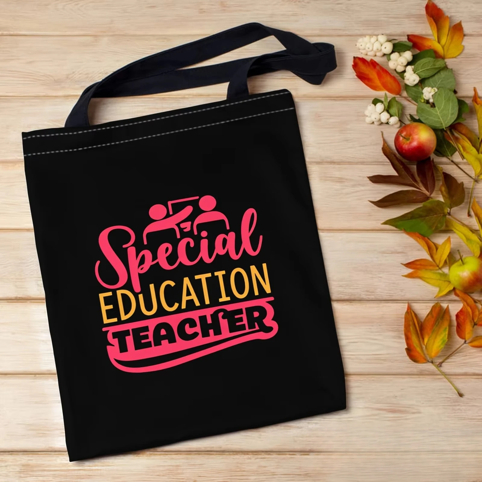 Special Education Teacher Slogan Canvas Tote Bag Letter Graphic Eco‑Friendly Reusable Casual Shoulder Shopping Handbag
