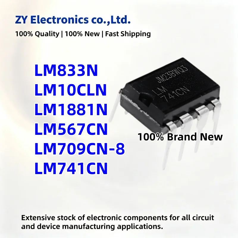 10Pieces New LM10CLN LM567CN LM833N LM709CN-8 LM1881N LM741CN DIP‑8 Power IC