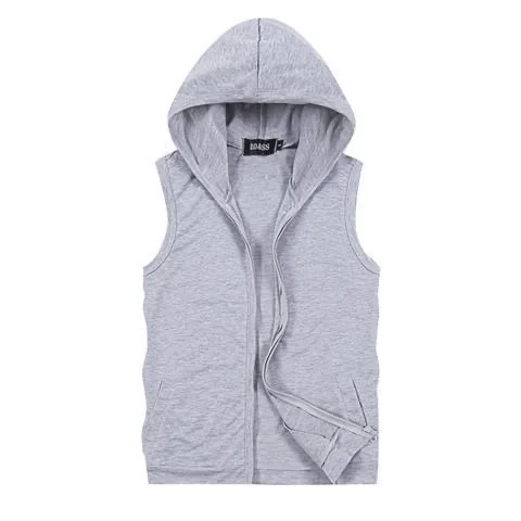 Casual Running Zipper Hoodie Men's Sleeveless T-Shirt with Hood Sweatshirt Trendy Brand Pure Cotton Summer Open Cardigan