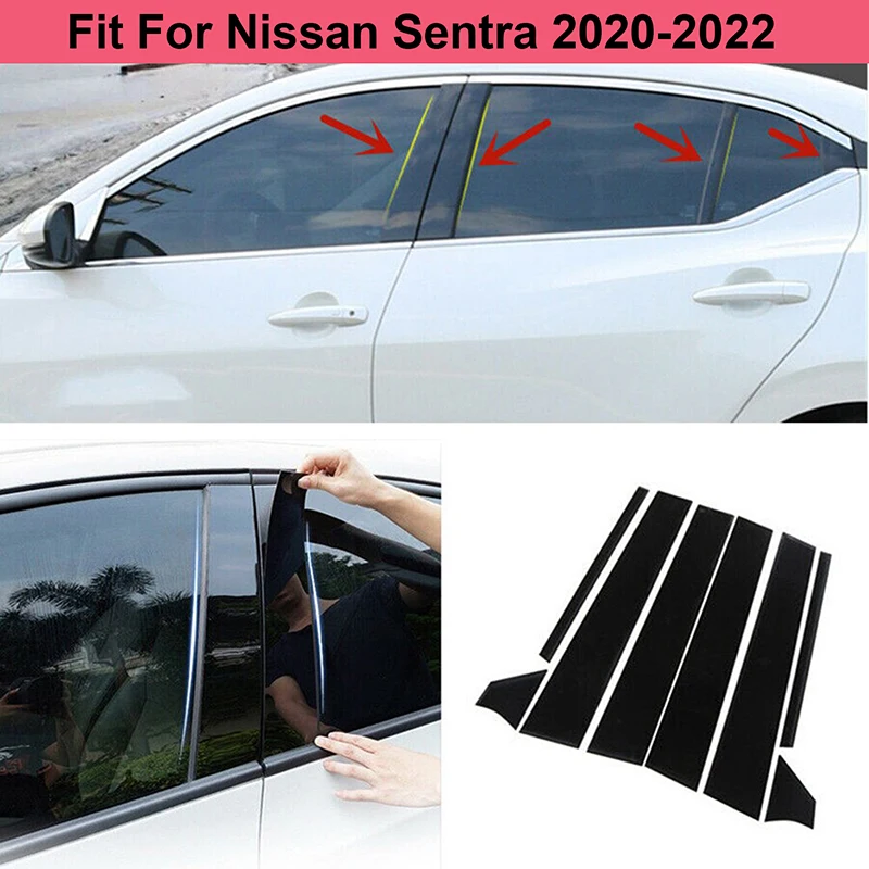 Glossy Black Car Sticker Door Window Trim Pillar Posts Molding Cover Fit For Nissan Sentra 2020 2021 2022 Auto Replacement Parts