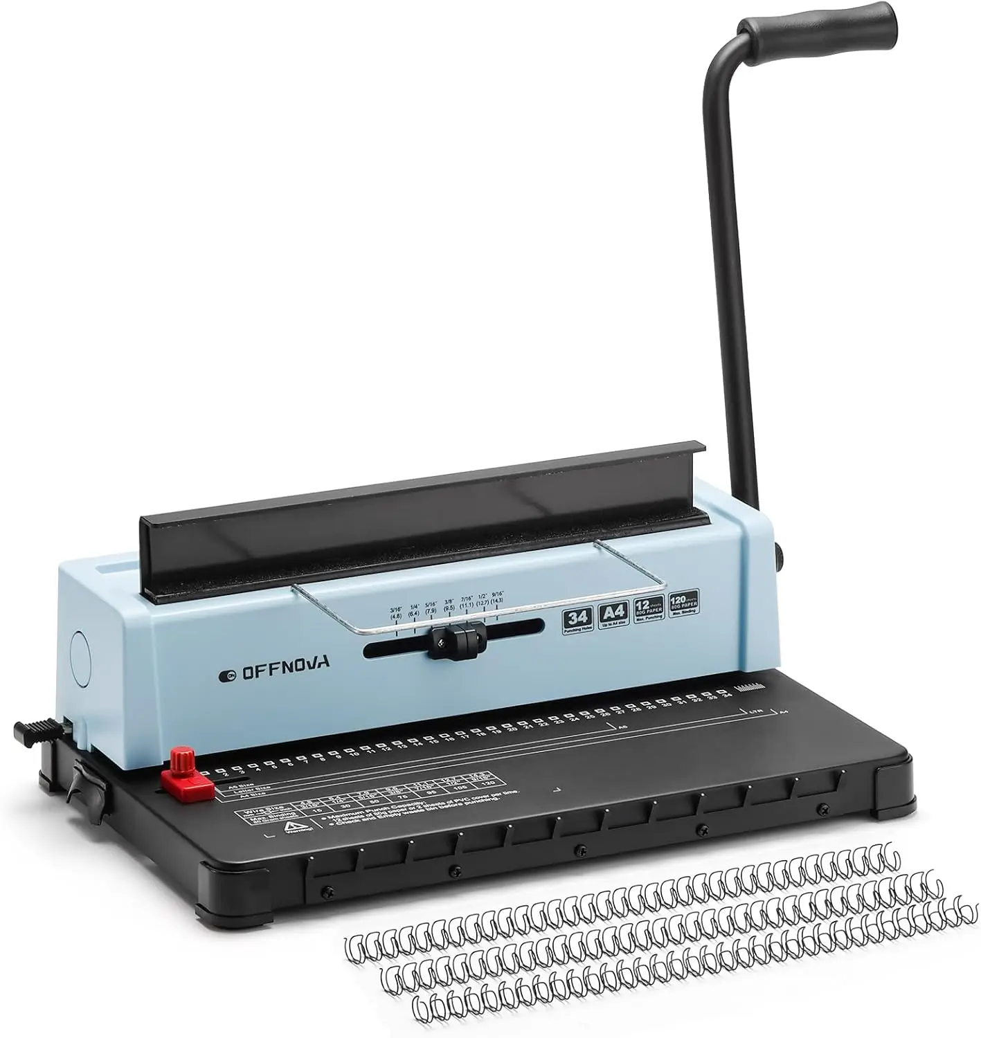 

Wire Binding Machine, 34-Hole, 3:1 Pitch, Punch 12 Sheets, Bind 120 Sheets, Adjustable Margin, for Letter/A4/A5