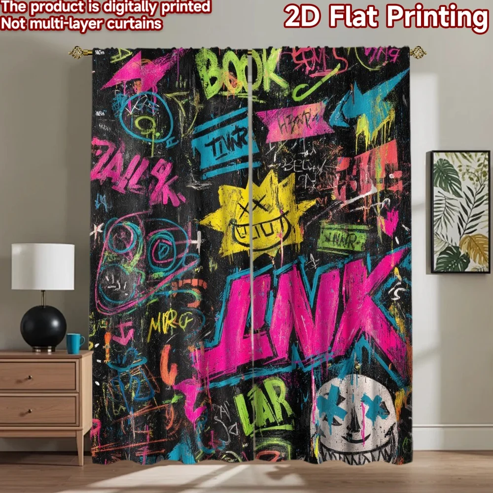 1 Stück 2D flacher Fotohintergrund, Fotohintergrund, buntes Graffiti, 100 % Polyester, Familienparty-Dekoration, perfekt für