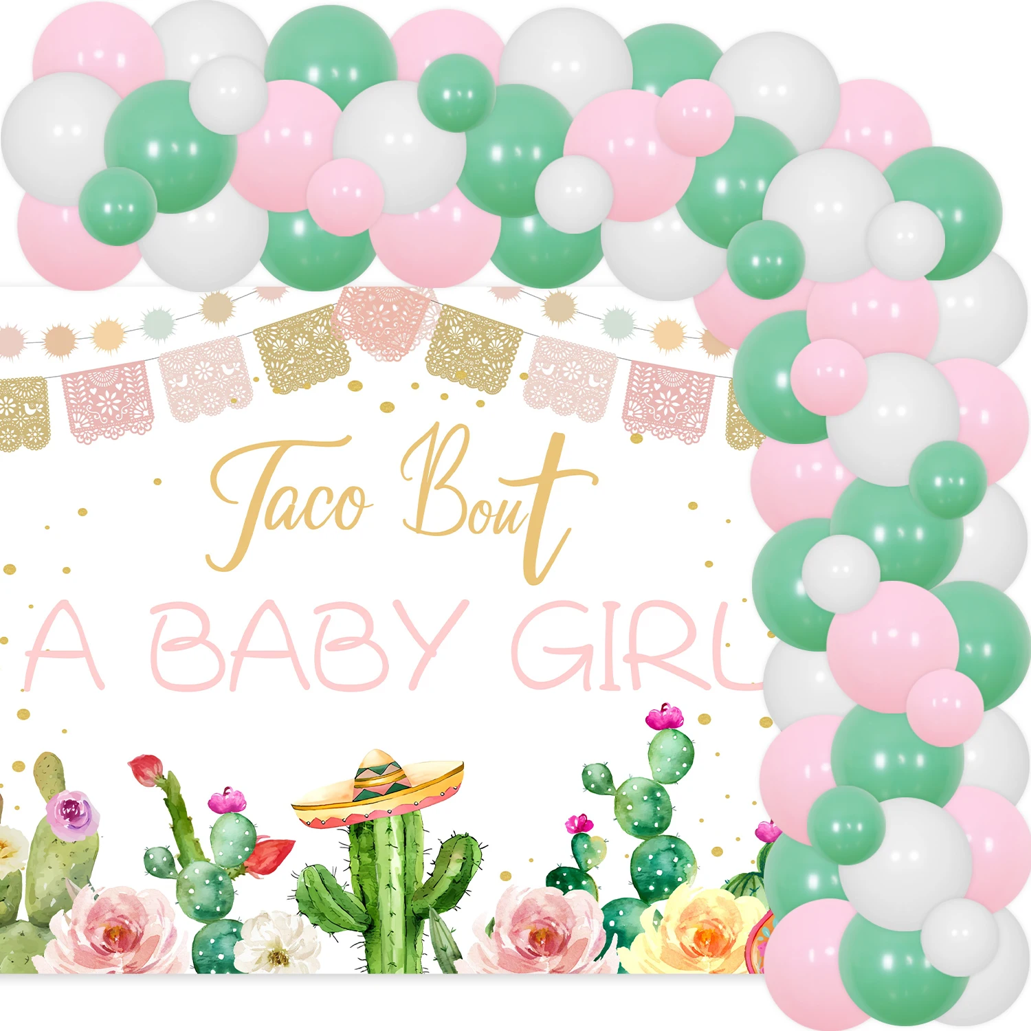 Cactus Baby Shower Decor Taco Bout a Baby Girl Backdrop Boho Fiesta Baby Mexican Balloon Garland Arch Kit for Party Decor