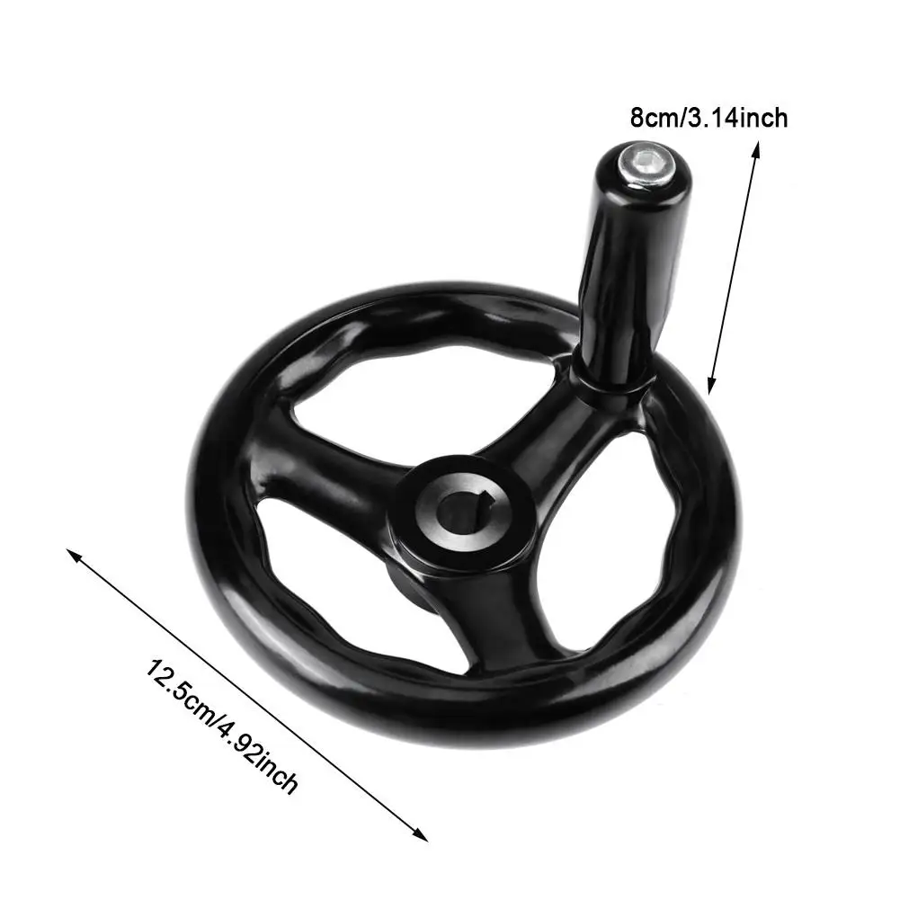 Precision Black Hand Wheel for CNC Milling Machine & 3D Printer - Round Spoked Design, Sizes: 18x200mm, 120mm, 12x125mm