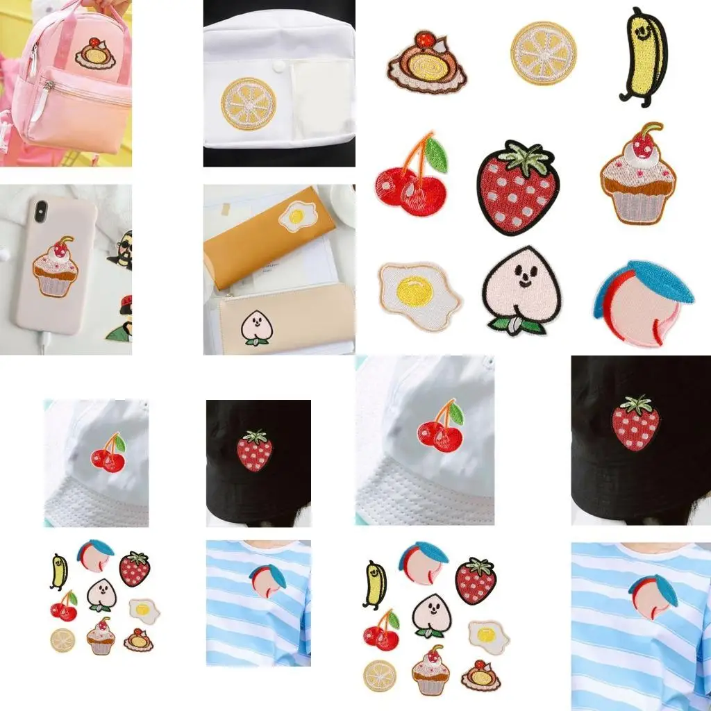 

9 Pcs Peach Iron On Patches Applique Patches Cake Repair Patches Fruit Series Embroidered Patches for Bag Decoration Y08E