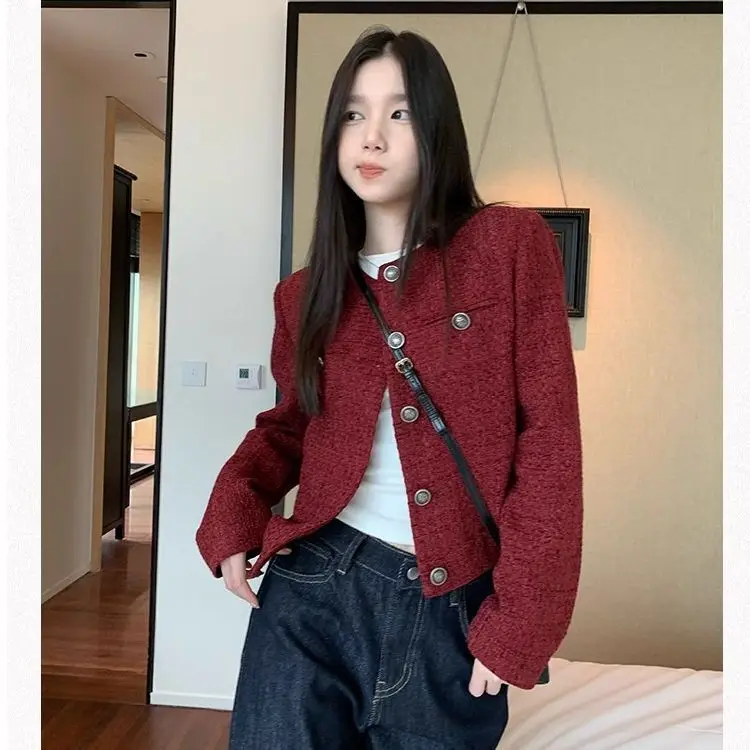 2026 New Retro Short Women's Quilted Jacket Fragrant Style Korean Lady's Personality Trendy Outerwear Fashionable Top