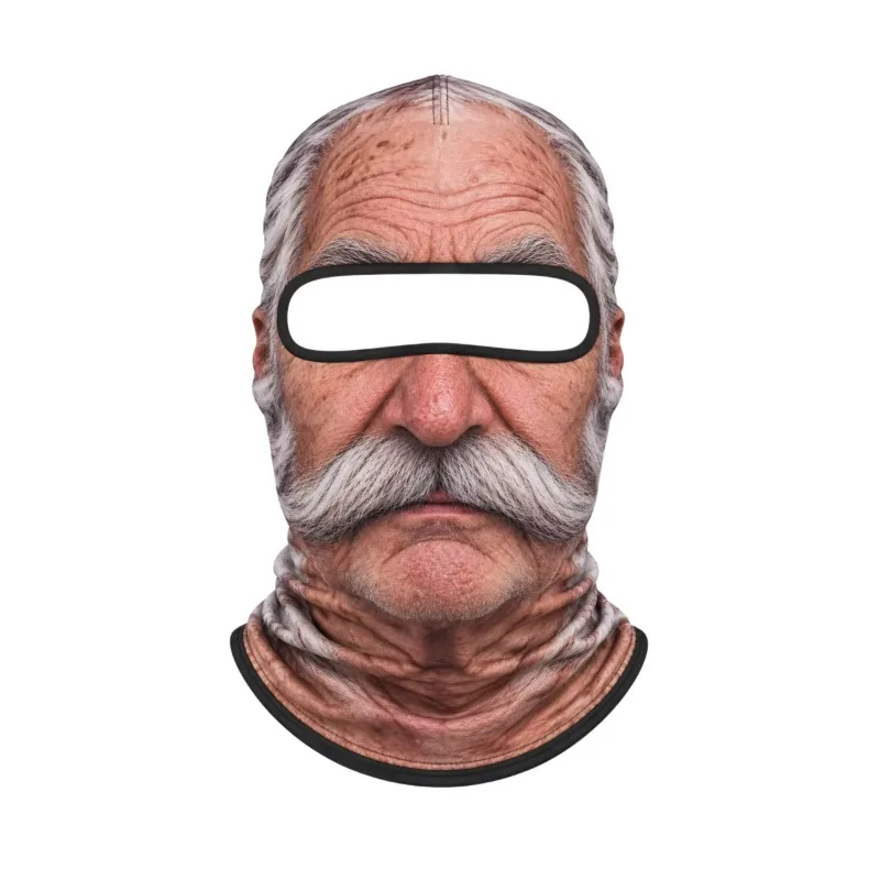 3D Printed Funny Old Man Ski Mask Realistic Face Balaclava Summer Winter Full Face Mask for Skiing Snowboarding Outdoor Sports