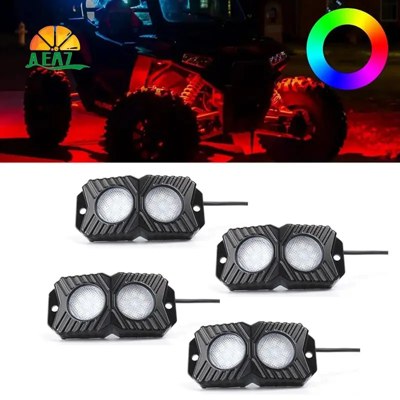 

AEA7-LED Rock Lights RGB Rock Lights Remote Waterproof LED Neon Underglow Lights For Off Road ATV SUV RZR