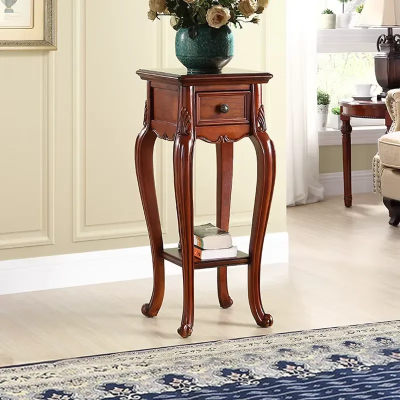 Factory Wholesale Solid Wood Flower Stand for Living Room Antique Flower Stand with Drawers Hotel Display Table Home