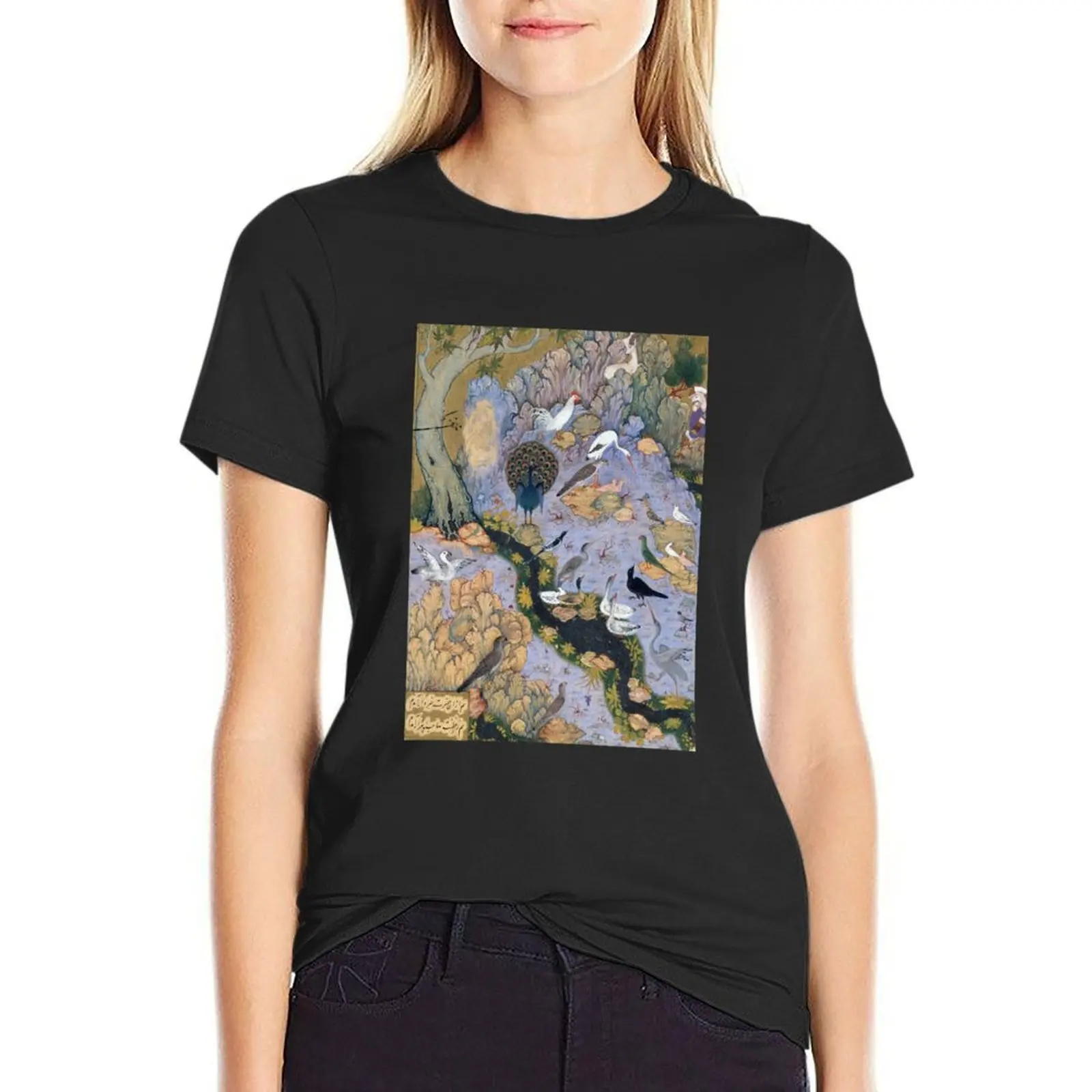 Conference of the Birds, Persian painting, 16th c. T-Shirt shirts graphic tees animal prinfor Women's clothing