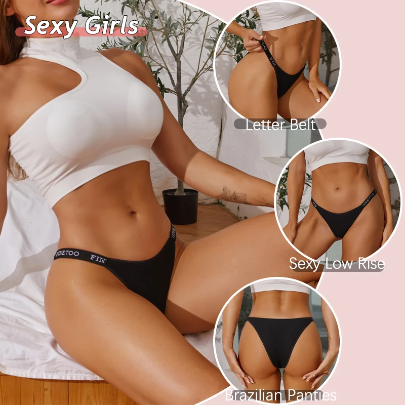 6PCS/Set Women Cotton Panties Sexy Low Rise Brazilian Panties Letter Elastic Waist T-Back Comfortable Underwear Girls Lingerie