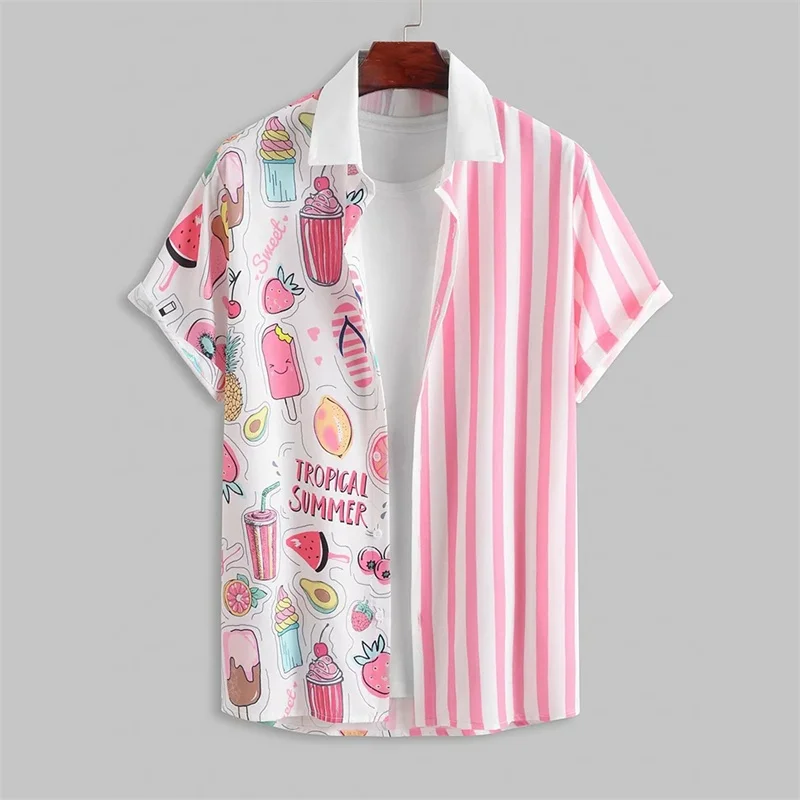 

Dessert Cake Graphic Hawaiian Shirt For Men Ice Cream 3D Printed Short Sleeve Summer Loose Street Aloha Shirts Lapel Blouses