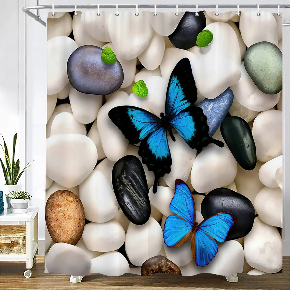 

Beautiful Butterfly Shower Curtain Colorful Flower Waterproof Bathroom Curtain for Bathtub Decoration with Hooks 180x200cm