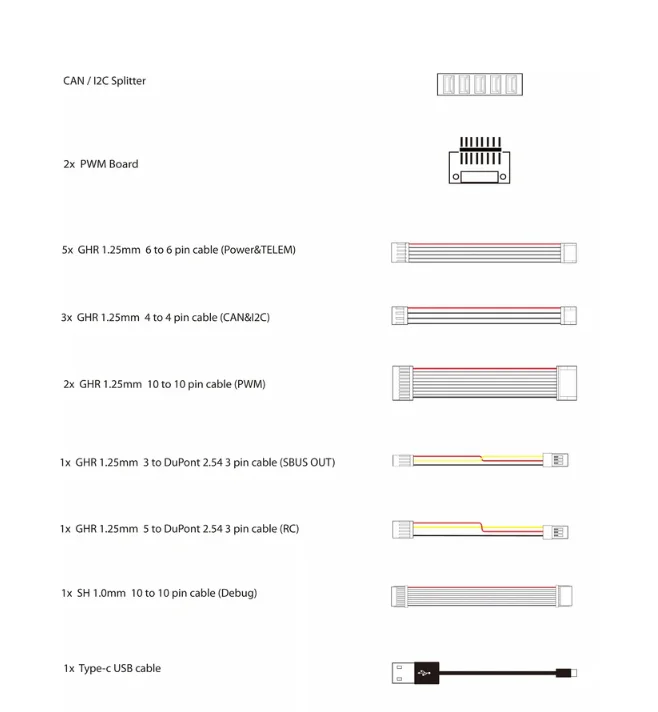 VivaHolybro Pixhawk 6C Cable Set 18079 CAN /12C Splitter PWM Board GHR 1.25mm 6 To 6 Pin Cable GHR 1.25mm 4 To 4 Pin Cable